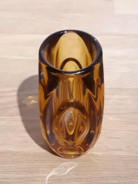 Vntage Heavy Czech 6” Sklo Union Amber Glass Bullet Vase 3
