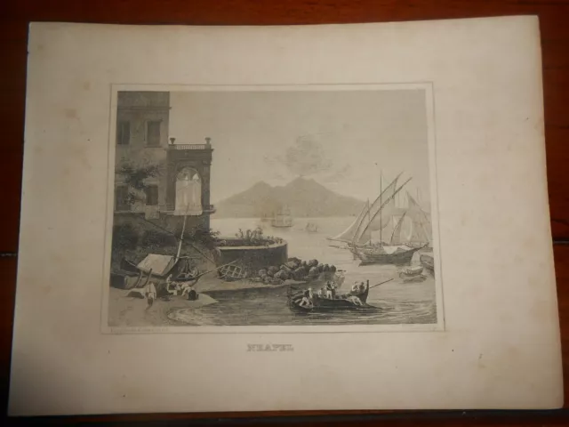 1850 Incisione Su Acciaio Veduta Di Napoli Con Il Vesuvio Regno Due Sicilie