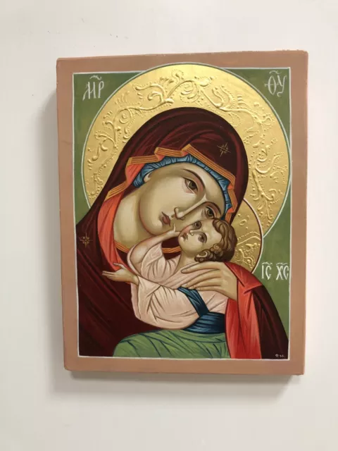 Theotokos Panagia Hand painted Eastern Orthodox Byzantine icon 22k gold leaf