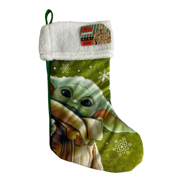 Star Wars The Mandalorian Baby Yoda Grogu Christmas Stocking 15"Green White NEW