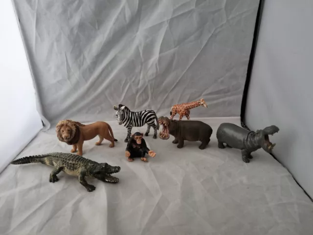 Schleich Africano Animal Lote De 7 Figuras León Chimp Hipopótamo Cebra Cocodrilo