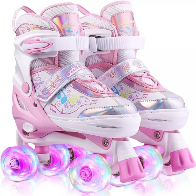 Kinder Rollschuhe Verstellbar LED Rollschuhe für Mädchen Rollerskates 27-38