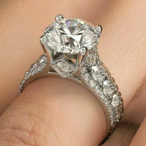 4.00 Ct Round Cut Moissanite 14k White Gold Plated Halo Engagement Ring Wedding