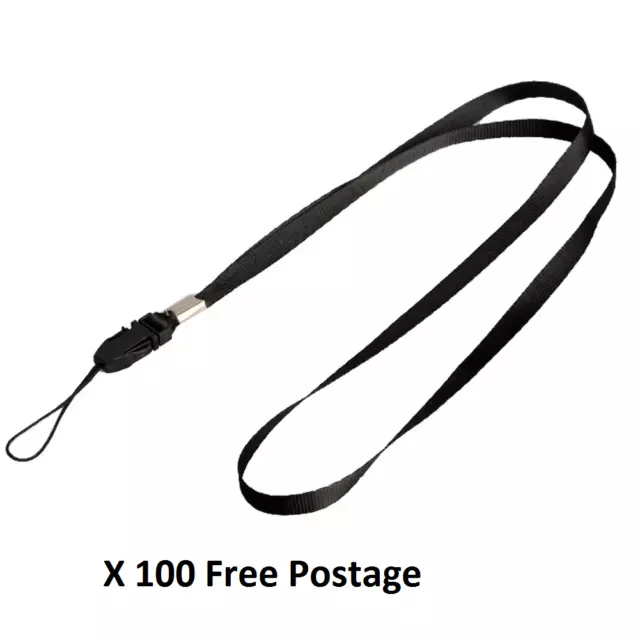 100 x Black Lanyard Neck Strap For ID Pass Card Badge / Mobile Phone Holder UK