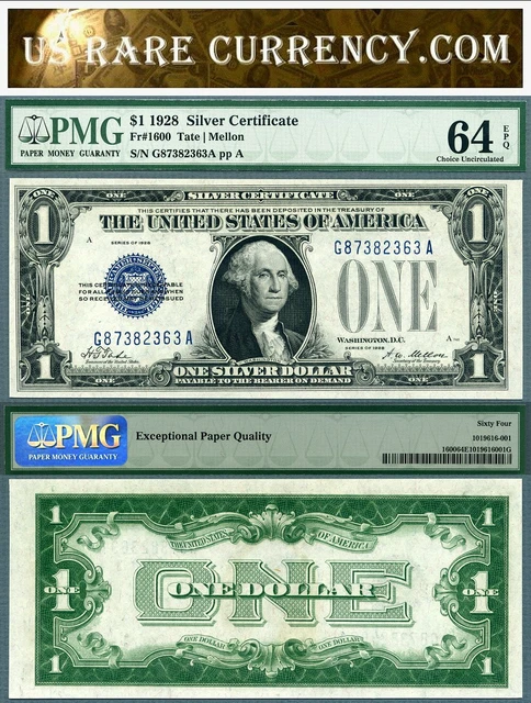 1928 $1 Silver Certificate Funny Back FR-1600 PMG CU 64EPQ
