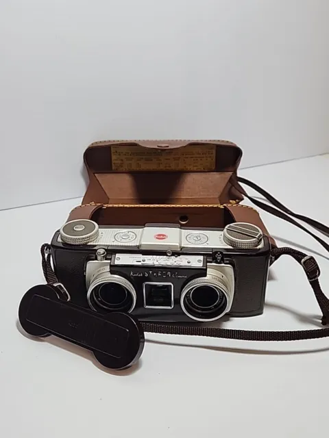 Vintage KODAK STEREO CAMERA 1950's with Original Brown Case and lens cover