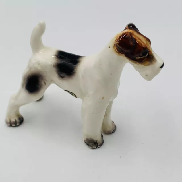 Wire Haired Fox Terrier Dog Figurine Vintage Porcelain Ceramic Made Japan 2.5”