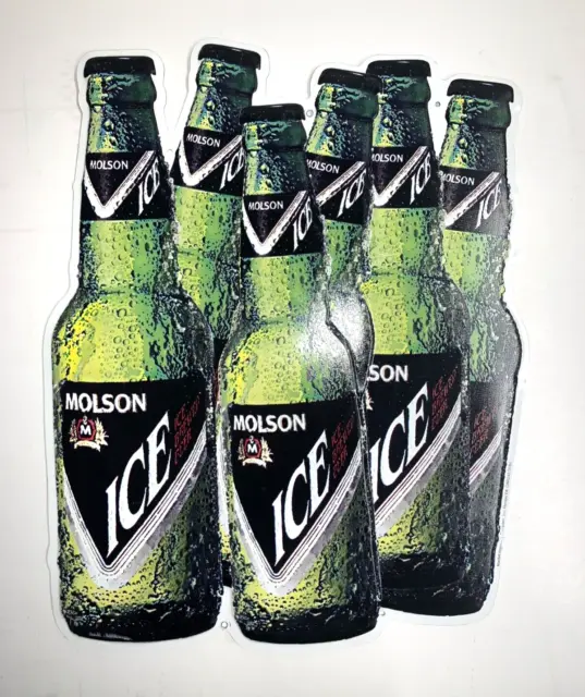 Molson Ice Metal Tacker Sign Beer Bottles Vintage Design Used Man Cave VERY RARE