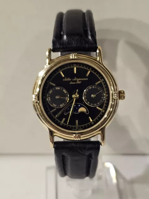 RARE VINTAGE JULES Jurgensen Unisex Watch Gold Tone Moonphase Black Dial 6850 80.00 PicClick