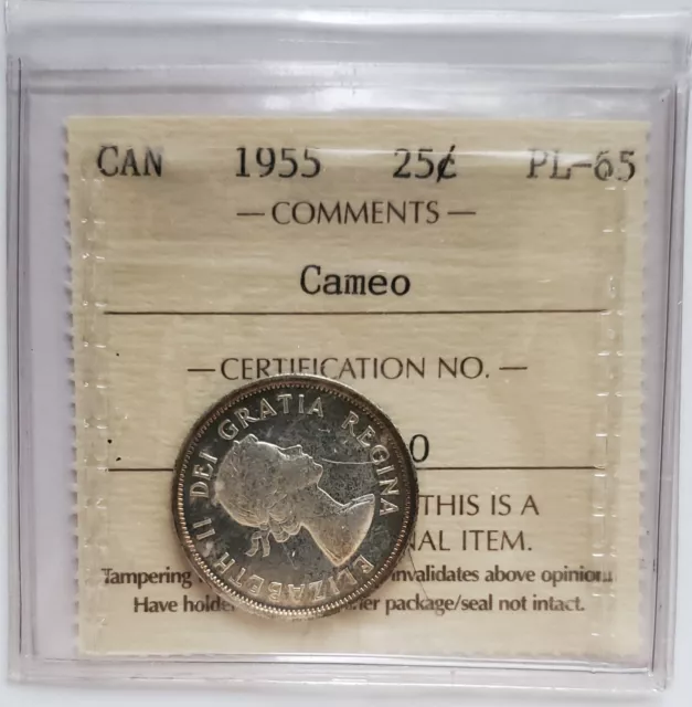 1955 Canada Silver 25 Cent - Iccs Certified Pl-65 *Cameo* Qe Ii Quarter