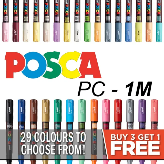 Uni Posca PC-1M Fine Paint Marker Art Pens - Every Colour - Buy 4, Pay For 3