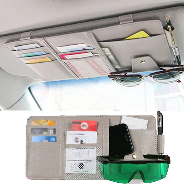 Organisateur Pare-Soleil Voiture Cuir PU - Support Carte Lunettes Ticket Marron