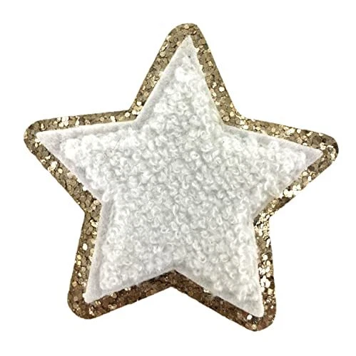 Gold Glitters & White Chenille Varsity Initial Patches, Adhesive Sticker...