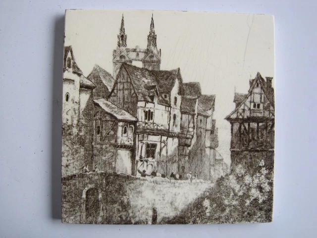ANTIQUE VICTORIAN MINTONS VIEWS TILE - BOPPART ON THE RHINE c1885 SERIES No.2024