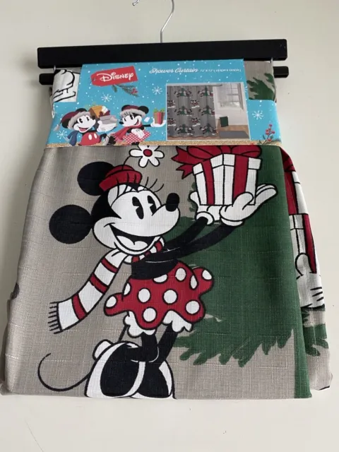 Disney’s Mickey And Minnie Mouse Christmas Tree Fabric Shower Curtain 72x72” NEW