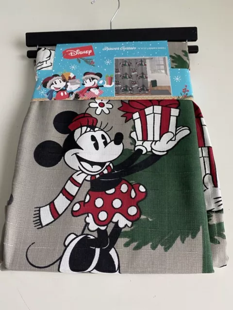 Disney’s Mickey And Minnie Mouse Christmas Tree Fabric Shower Curtain 72x72” NEW