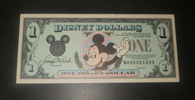 1990 Disney Dollars $1 Mickey Mouse New Small Stain Top 🔥📈