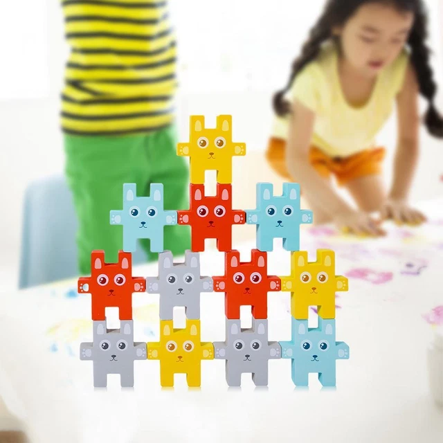 Bloc de construction de lapin en bois éducation bricolage jouets empilés