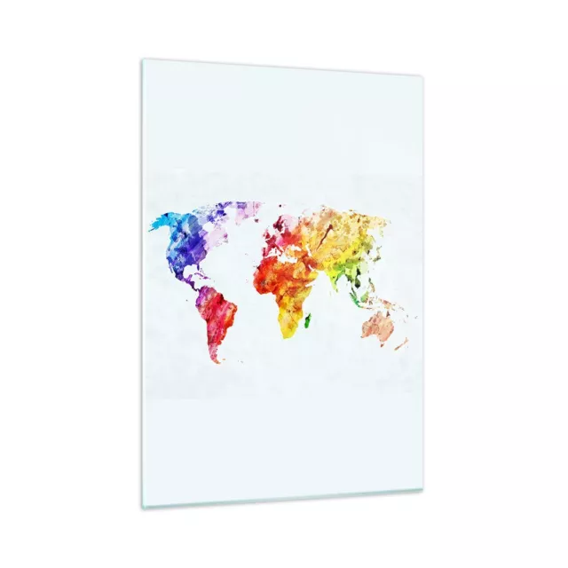 Cuadro Sobre Vidrio 50x70cm Cuadros Pared Mundo mapa colorido continentes Art