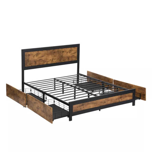 Levede Bed Frame Double Queen Metal Mattress Base Storage Wooden Industrial