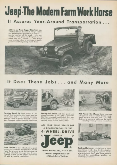 1955 Jeep Modern Farm Work Horse Spray Fence Grader Tractor Vintage Print Ad FJ1