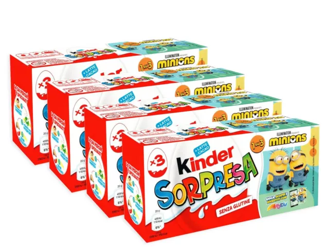 4x Kinder Sorpesa Minions Ovetti di Cioccolata a Latte con Sorpresa (1su3) 3x20g