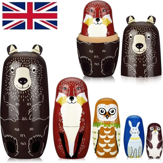 Wooden Bear Animals Matryoshka Russian Nesting Dolls Stacking Doll Set Kids Gift