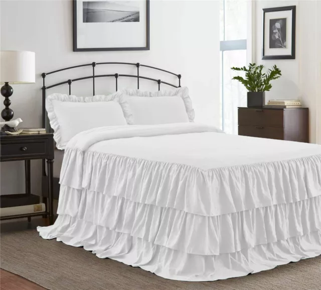 1 Piece 800tc Egyptian Cotton New Ruffle Bed Spread 15" drop all size &color