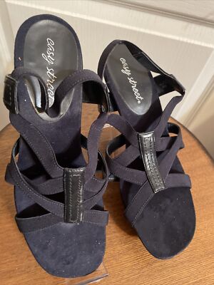 Easy Street Kitten Heels Size 8M Ankle Strap Navy Blue Color Women's