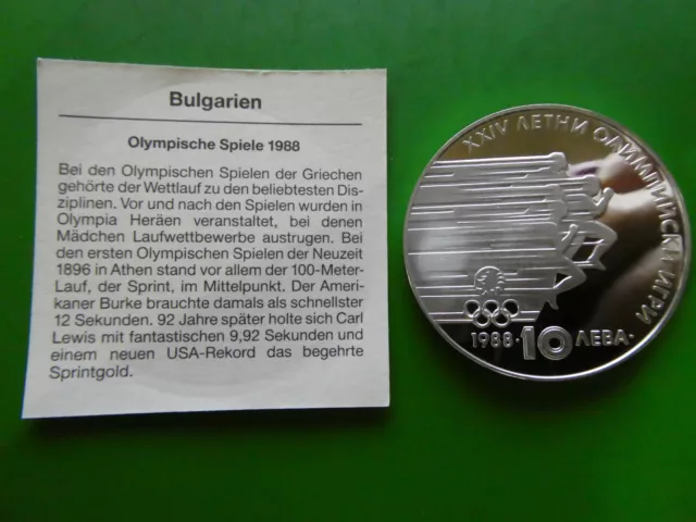 Bulgarien, 10 Lewa, Olympische Spiele, 1988, Silber, original, PP
