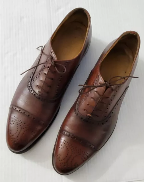 John W Nordstrom Italy Brown Vintage Leather Cap Toe Oxford Shoes Mens 10 1/2 M