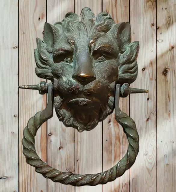 LARGE 9” ANTIQUE VICTORIAN ARCHITECTURAL SALVAGE LION HEAD Door Knocker