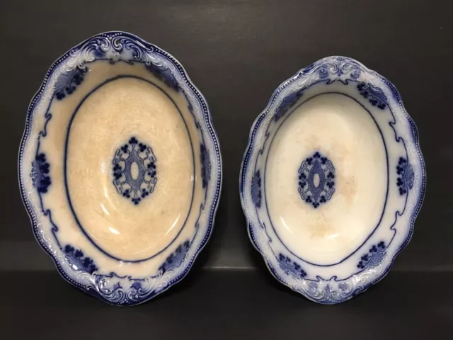 2 Antique C1891 W.h. Grindley Staffordshire England Lorne Clover Flow Blue Bowls