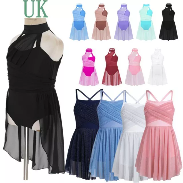 UK Girls Lyrical Ballet Dance Dress Latin Leotard Contemporary Dancewear Costume