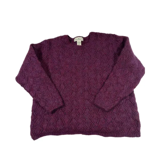 Vintage LL Bean Sweater Womans Medium Wool Mohair Blend Eyelet Knit Purple