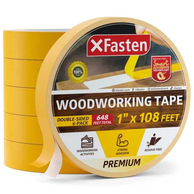XFasten Double Sided Woodworking Tape, White, 2.5 Inch x 30 Yards (6-Pack)  Ye
