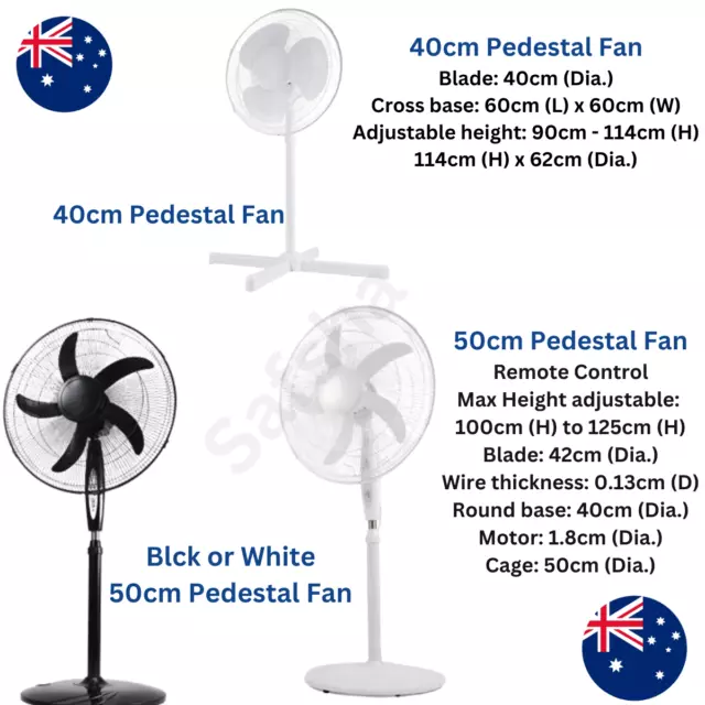 50cm Black OR White Pedestal Fan 3 Speed Remote Tilt & Oscillating Height Timer