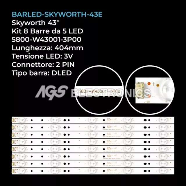 Kit 8 Barre Strip Led Tv Skyworth 5800-W43001-3P00 43E3000 43E3500 43E6000