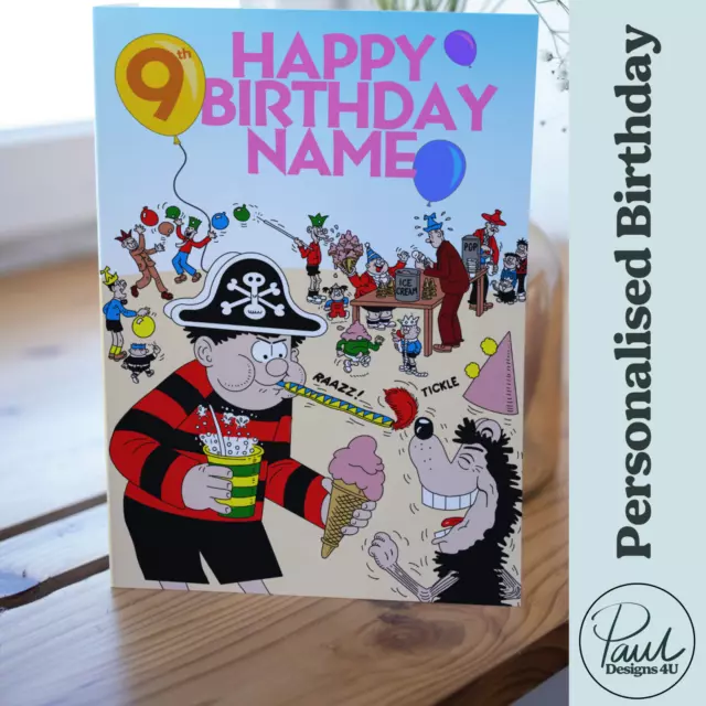 Personalised Name and age Birthday Card! Beano character Dennis the Menace