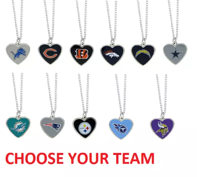 NFL Football Team Logo Womens Color Logo Heart Pendant Necklace Pick Your Team