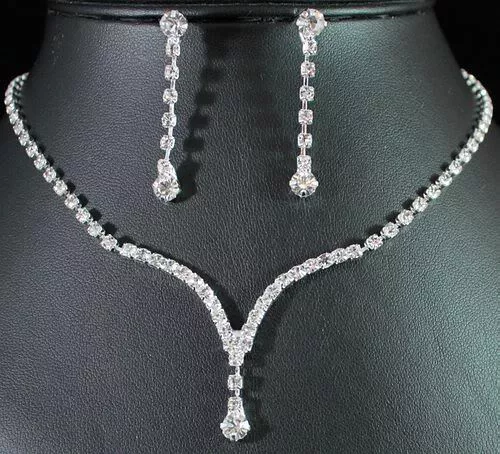 Wedding Clear Austrian Rhinestone Crystal Necklace Earrings Set Bridal 01277