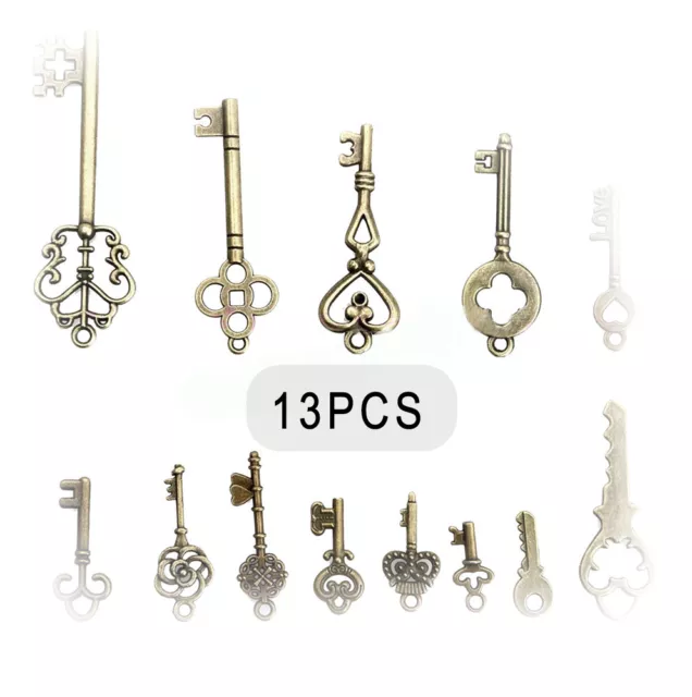 13Pcs Bronze Tone Vintage Old Look Keys Pendant Decor Mix Key Alloy Accessories