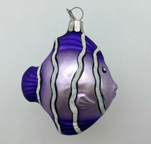 Glass TROPICAL FISH  Purple / White, Beach Decor Christmas Ornament Germany 3"