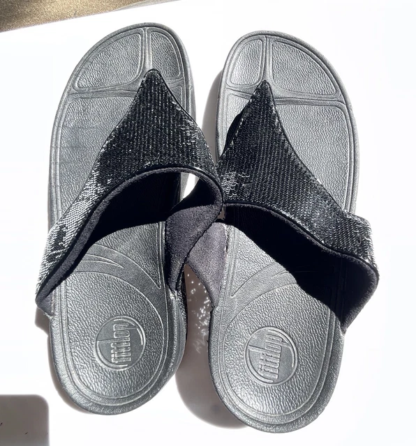 Fitflop Sandals Women Electra Thong Flip Flop Sequin SlipOn Size 11 Black
