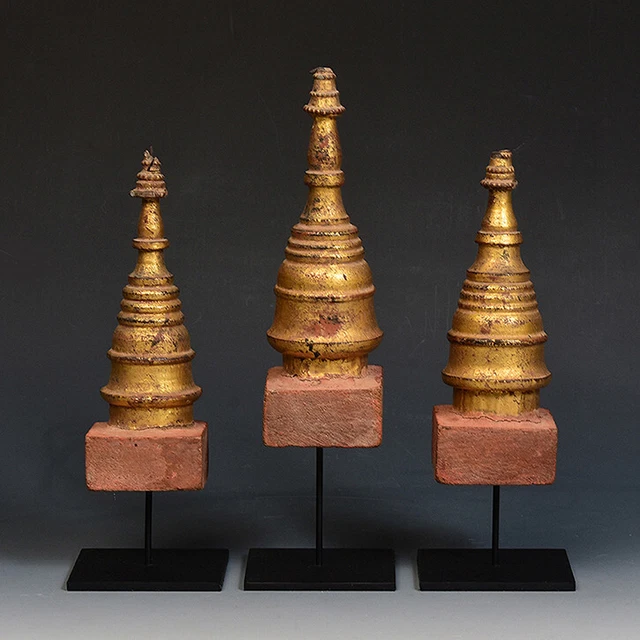 19th Century, Mandalay, A Set of Antique Burmese Wood Carving Pagoda Stupa 2
