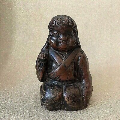 Buddha IN Hair Long Wooden Polish/Long-Haired Buddha Wood Figure