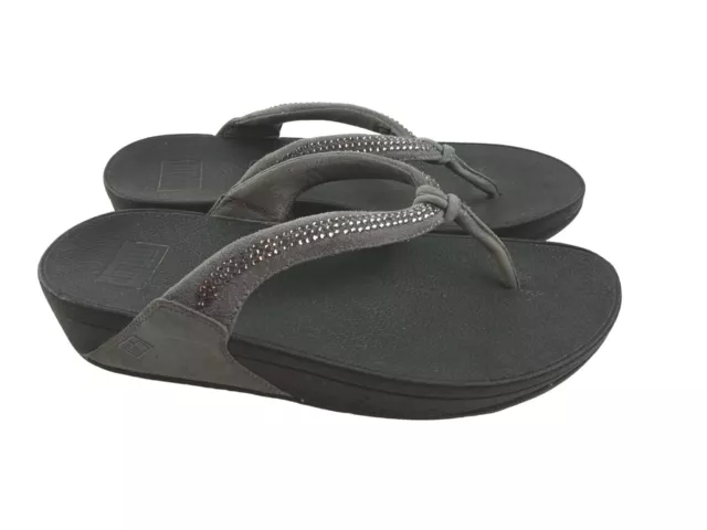 FITFLOP  Women's CRYSTAL SWIRL PEWTER TOE THONG SANDAL sz 9