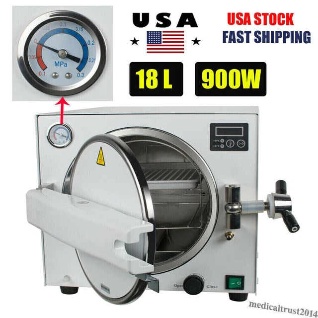 18L Dental Autoclave Steam Sterilizer Machine Medical Lab Equipment 110V 900W CE