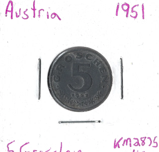 Coin Austria 5 Groschen 1951 KM2875, combined shipping