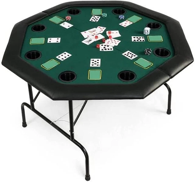 Foldable Poker Table, Octagon Card Table W/Cup Holder,Casino Leisure Table Top T